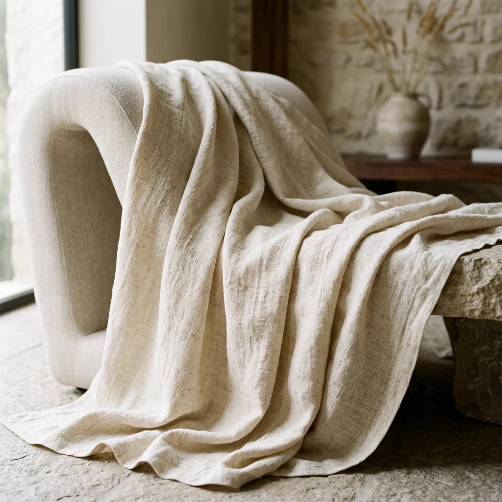 Draped raw linen fabric folds