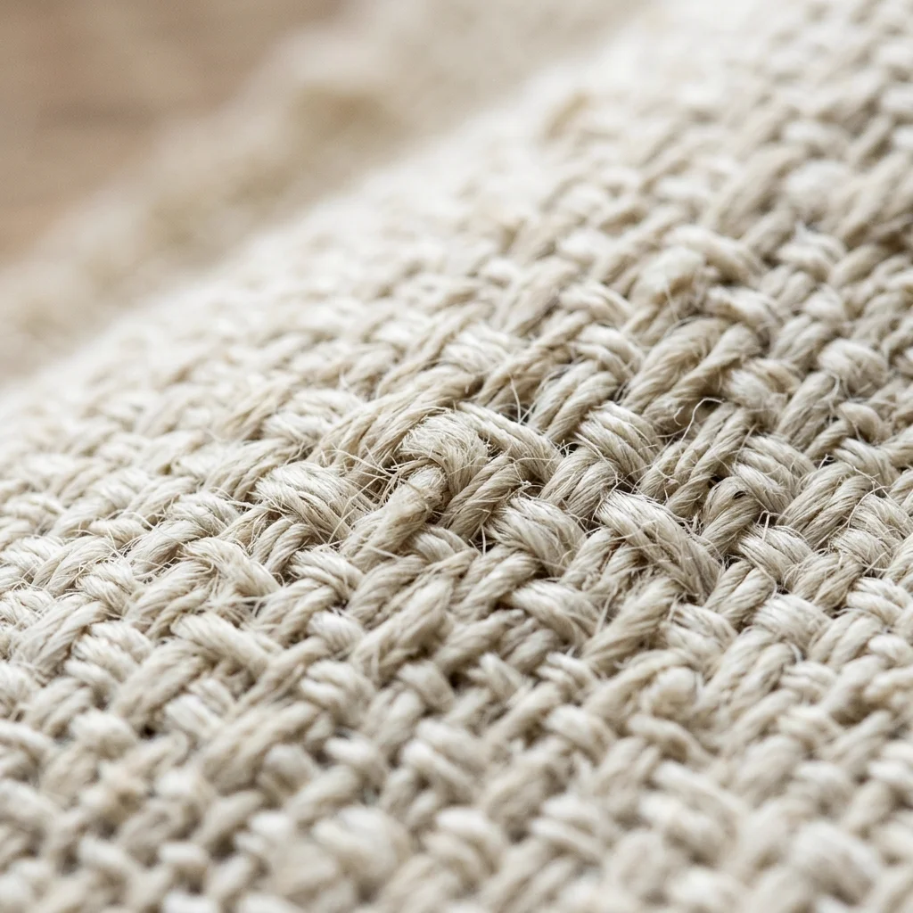 Close up view of raw organic linen weave fibers