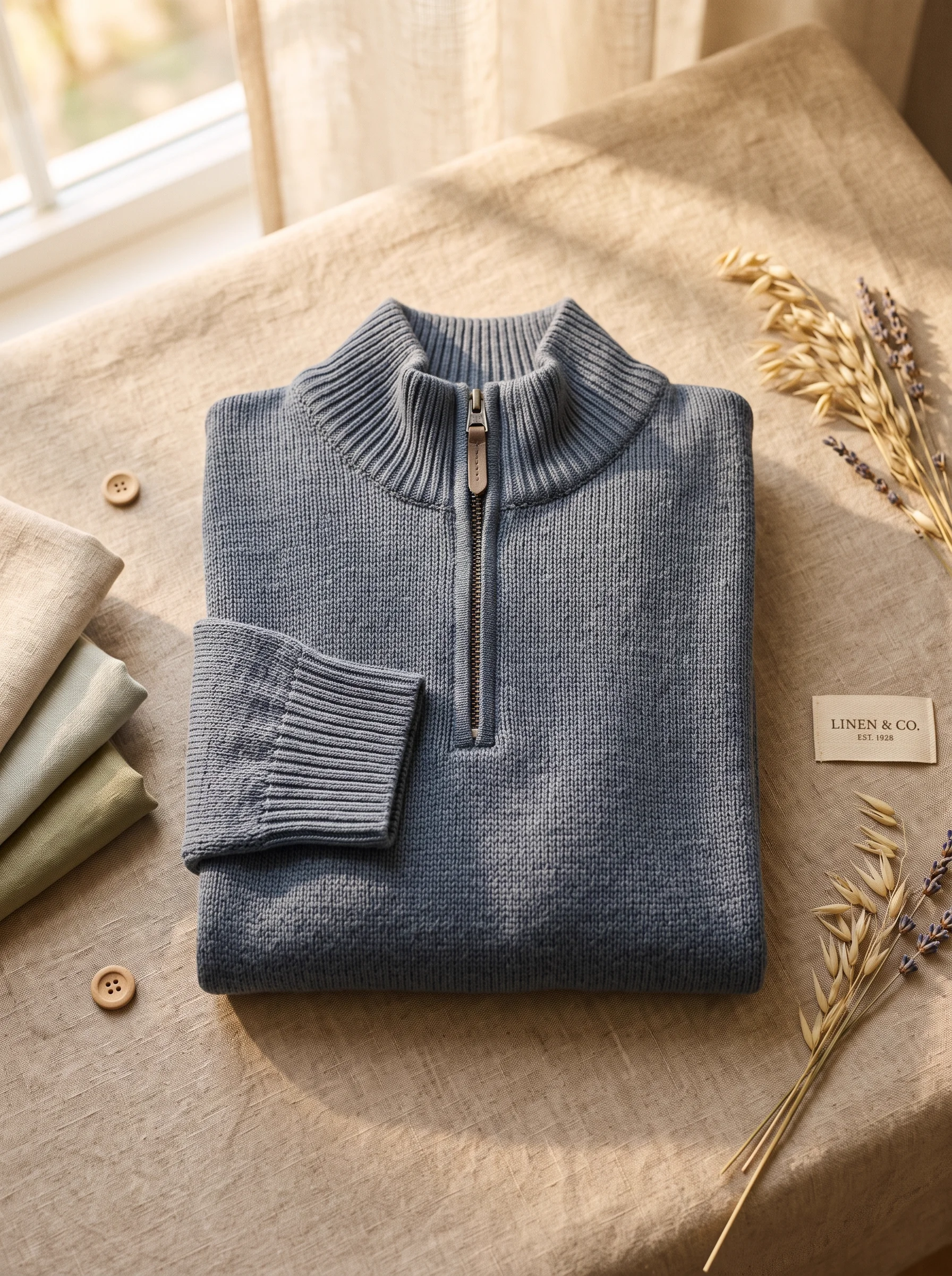 Knitted Half-Zip Linen Sweater